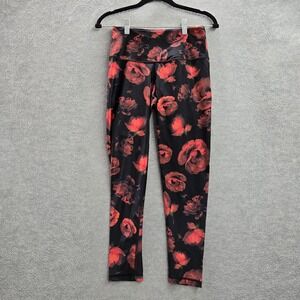 Victoria Sport Women Active Pants M Black Floral Rose Yoga Legging 24" Inseam